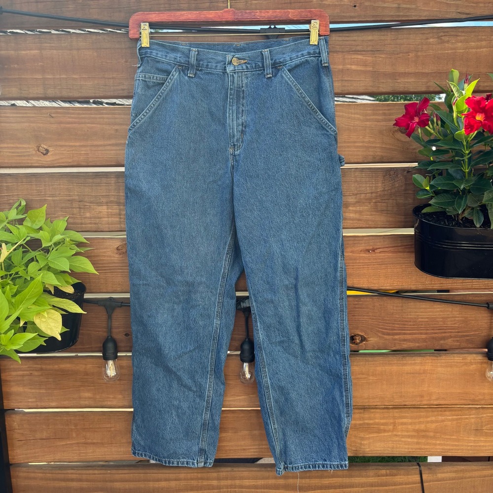 Carhartt Carpenter Jeans Mens 32x28 Blue Loose Fit B13-DPS Workwear Denim Good